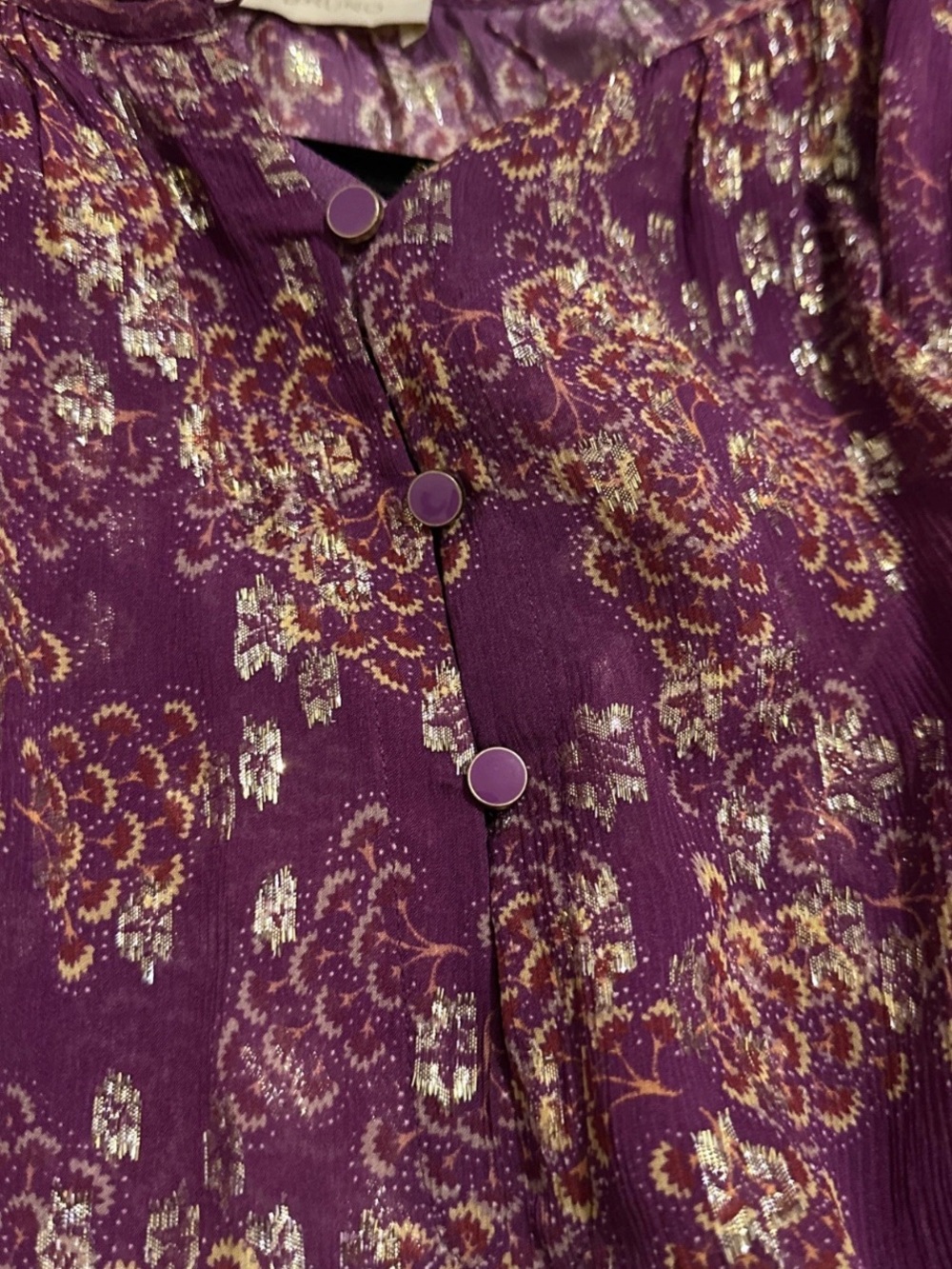 Vanessa Bruno Seban Blouse Metallic Floral Purple Boho Sz 40 USA M - Picture 3 of 7